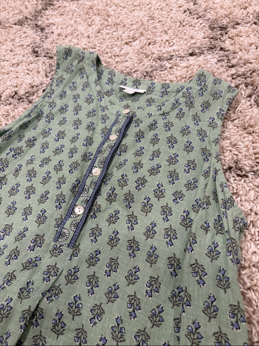 J. Jill Pure Jill 100% Linen Sleeveless Tunic Green Floral Print Size Small - Picture 7 of 12